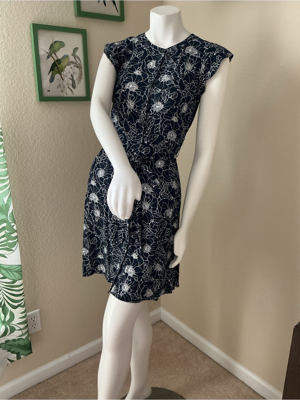 LOFT Outlet Navy Floral Cap-Sleeve Mini Dress 2P